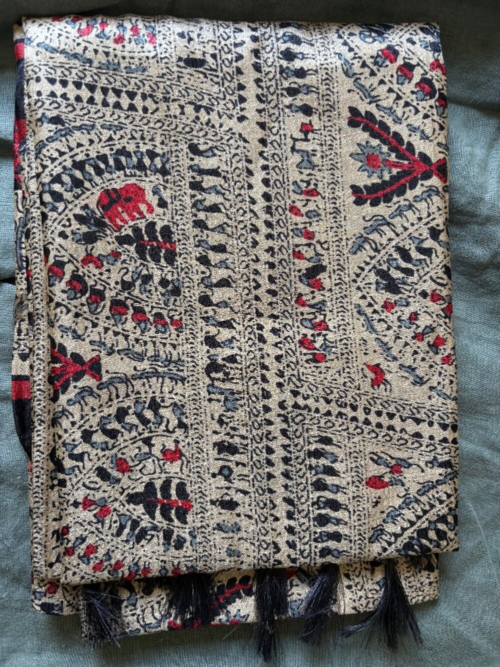 Tan Painted Warli Style Thin Shawl